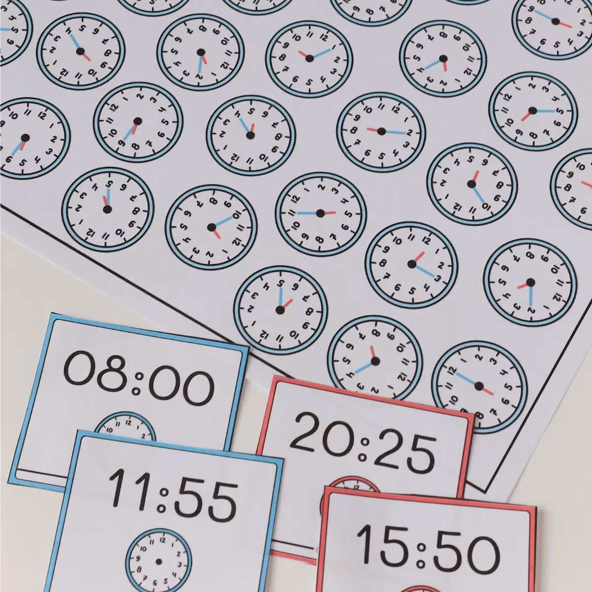 Finde die Uhrzeit - Mathespiel mit digitalen und analogen Uhrzeiten