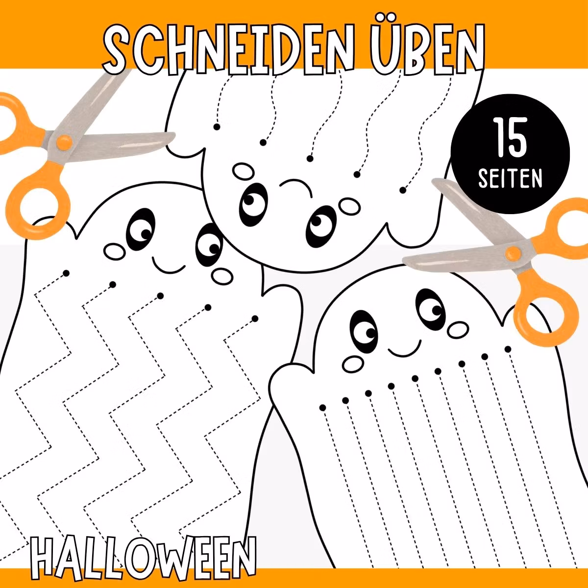 Schneiden üben - Halloween (Gespenster)