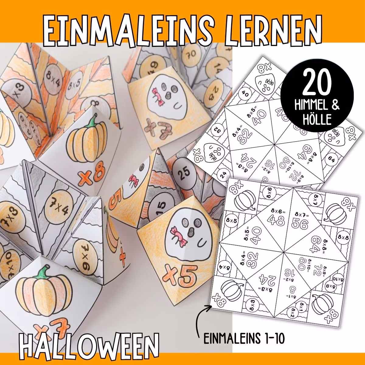 Einmaleins üben - Halloween (Himmel und Hölle)