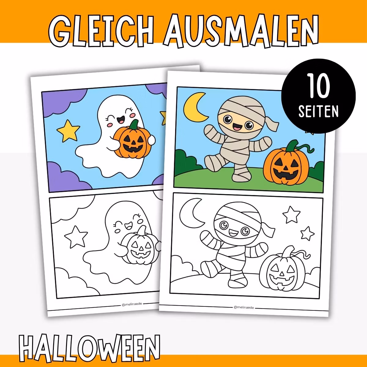 Nach Vorlage ausmalen - Halloween (10 Ausmalbilder)