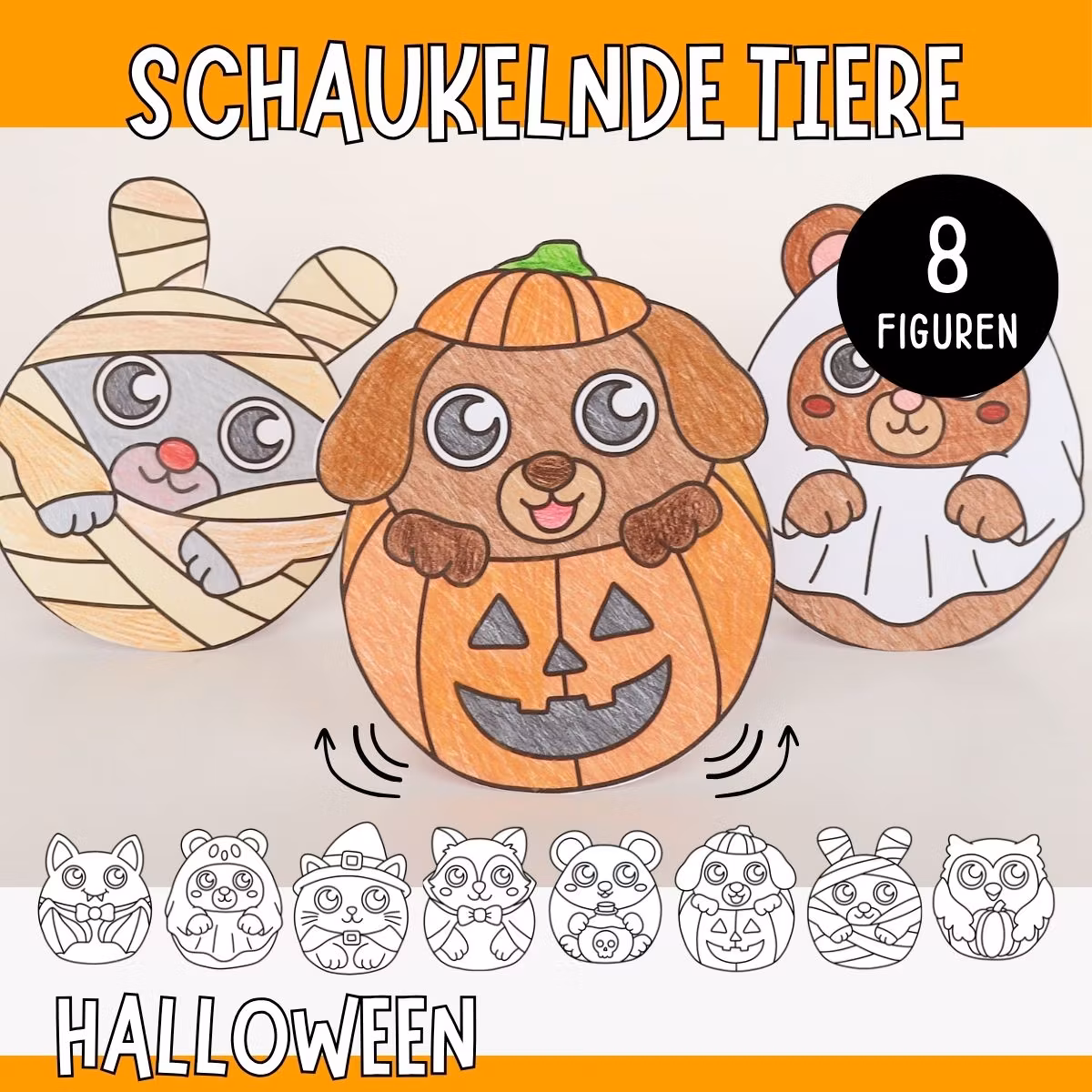 Schaukelnde Tiere - Halloween-Bastelvorlagen zum Ausdrucken