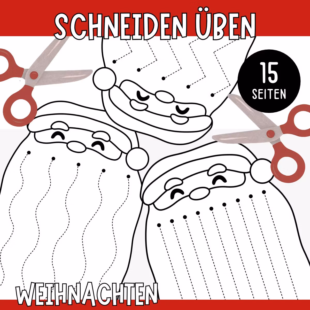 Schneiden üben - Weihnachten (Weihnachtsmannbart)