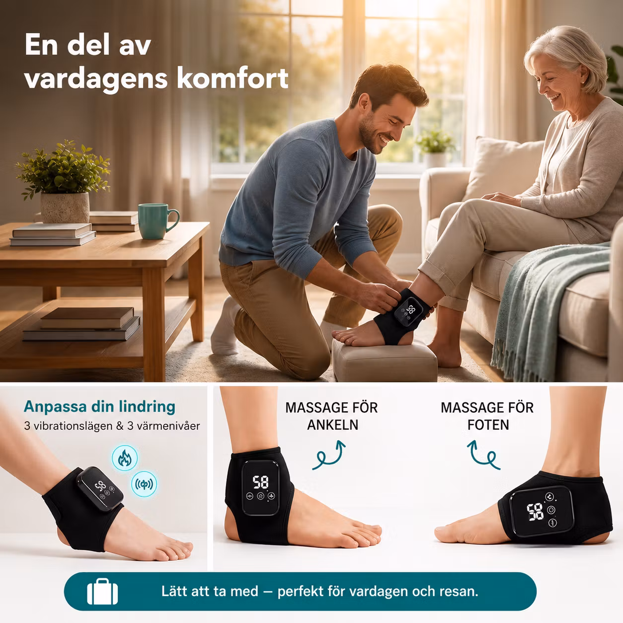 Ankelskydd med värme och vibrationsmassage