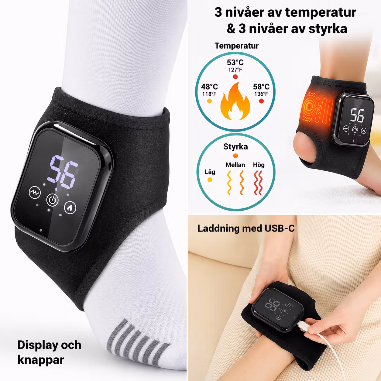 Ankelskydd med värme och vibrationsmassage