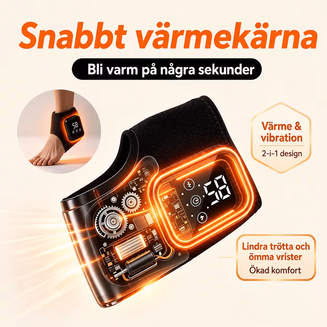 Ankelskydd med värme och vibrationsmassage