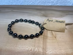 Affirmationsarmband "Jag är i överflöd" med Pyrit och Hematit stl: L