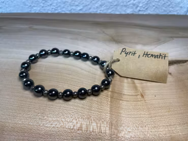 Affirmationsarmband "Jag är i överflöd" med Pyrit och Hematit stl: L