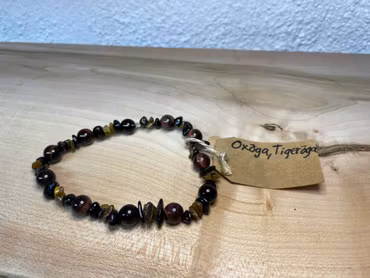 Affirmationsarmband "Jag är stark" med Oxöga och Tigeröga stl: XL