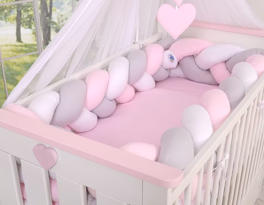 Flätad spjälskydd XXL- vit-grå-rosa