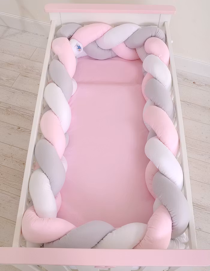 Flätad spjälskydd XXL- vit-grå-rosa