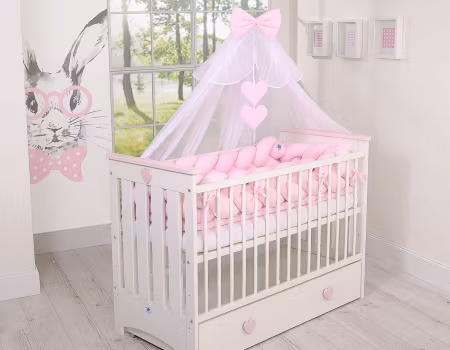 Träspjälsäng 120x60cm Lorenzo III Rosa, med bitringskydd