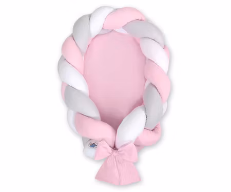 Flätat baby nest -vit-grå-rosa