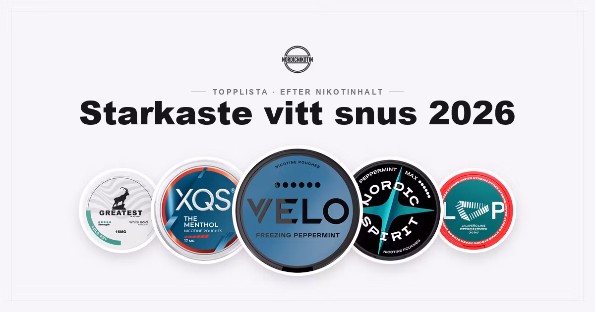 Starkaste vitt snus 2026: topplista efter nikotinhalt
