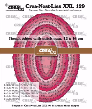 Crealies Crea-Nest-Lies XXL Dies No. 129 Ovals with Rough Edges and Stitchlines