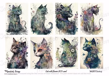 Miankas Scrap Cats with flowers ATC-Card