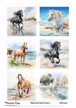 Miankas Scrap klippark - Watercolor Beach Horses 1