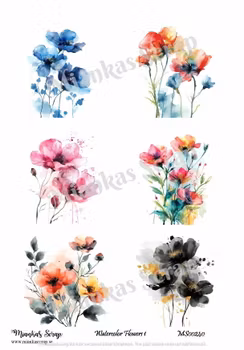 Miankas Scrap klippark - Watercolor Flowers 1