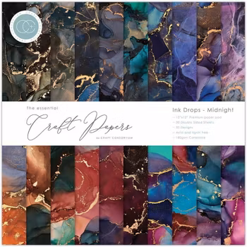 Craft Consortium Essential Craft Papers 12x12 Inch Paper Pad Ink Drops Midnight