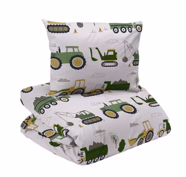 Busy Tractors Beige Bäddset Enkeltäcke 150x210 Redlunds