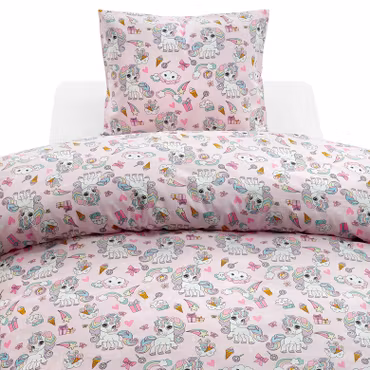 Enhörning Rosa Bäddset  Borganäs of Sweden Enkeltäcke 150x210