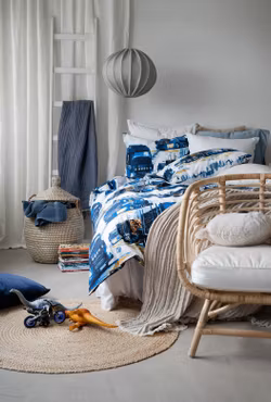 Lastbilar Marinblå Bäddset Borganäs of Sweden  Enkeltäcke 150x210