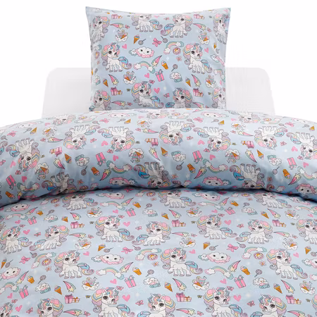 Bäddset Enhörning Blå Borganäs of Sweden Enkeltäcke 150x210