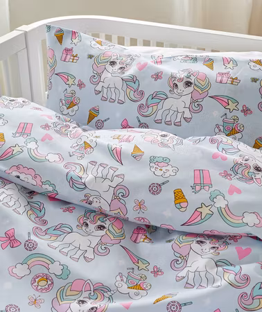 Bäddset Enhörning Blå Spjälsäng 100x130 Borganäs of Sweden