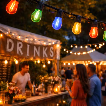 Party flat string lights outdoor 5 - 100m with replaceable LED bulbs in 5 different colors