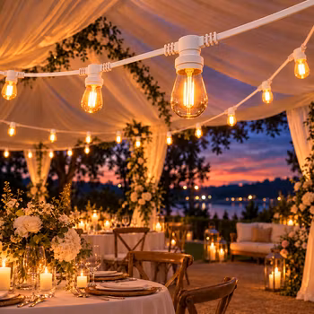 LY Sweden Premium White Outdoor String Lights with Flat Cable – 10 m to 25 m with Replaceable E27 Bulbs