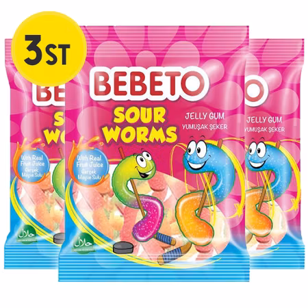 3st - BEBETO Sour Worms 80g
