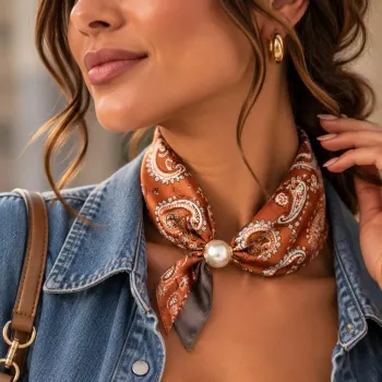 Scarf med magnetiskt pärllås – Varmbrun Paisley
