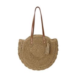 Stråväska rund beige