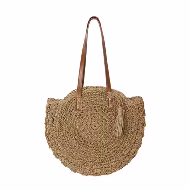 Stråväska rund beige