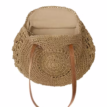 Stråväska rund beige
