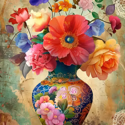 Vykort blommor i vas