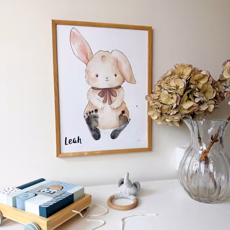 Fot- och handavtryckstavla för barn – Kanin