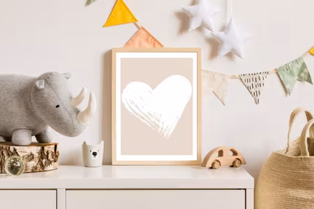 Fot- och handavtryckstavla för barn – Hjärta vit