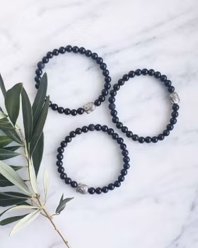 Armband, svart obsidian & lavasten,