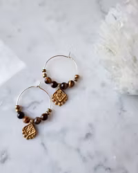 Örhänge med tigeröga & gulddetaljer