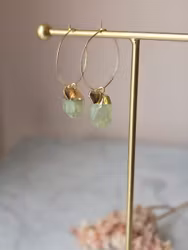 Örhängen, prehnit & hjärta, ring 30mm i 18K guldpläterad rostfri stål (316)