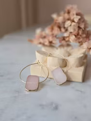 Örhängen, guldpläterade rosenkvartsrektanglar