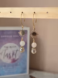 Örhängen sol, rosenkvarts & glasdroppe