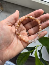 Armband, månsten, rosenkvarts & bergkristall spets