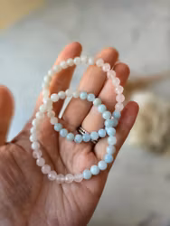 Armband | Akvamarin, Regnbågsmånsten & facetterad rosenkvarts