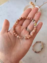 Armband "mini me" | Rosa Jaspis & Bergkristall | Barn ca 13cm