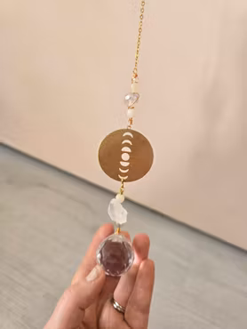 Solfångare nr 4, rosa Aventurin & bergkristall (handgjord av Julia)