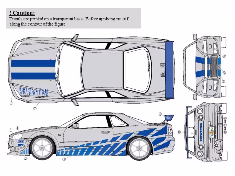 Decal Nissan Skyline GTR (R34) F&F2 1/24