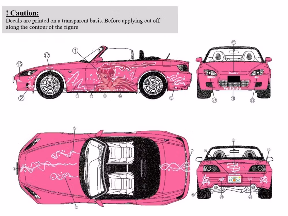 Honda S2000 Pink F&F2 (Suki) Decal