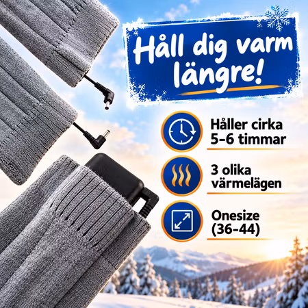 Värmestrumpor med starka batterier – uppladdningsbara med 3 värmelägen