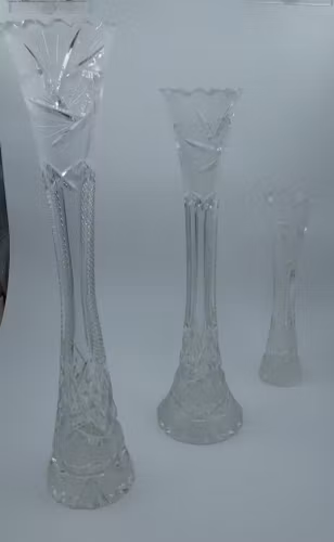 Sett med 3 blomstervaser i krystall